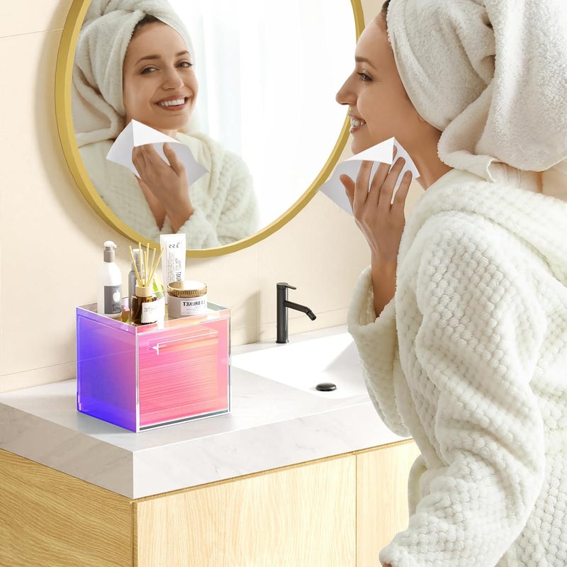 TAINESS Rainbow Disposable Facial Towels Storage Box Acrylic Container Compatible with Clean Skin Club Clean Towel XL Wall-Mounted Face Towel Organizer with Drawer(Excluding Facial Towels) - Image 5